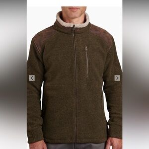 Kuhl Men's ALPENWURX Olive Brown Fleece Jacket with Suede Shoulders